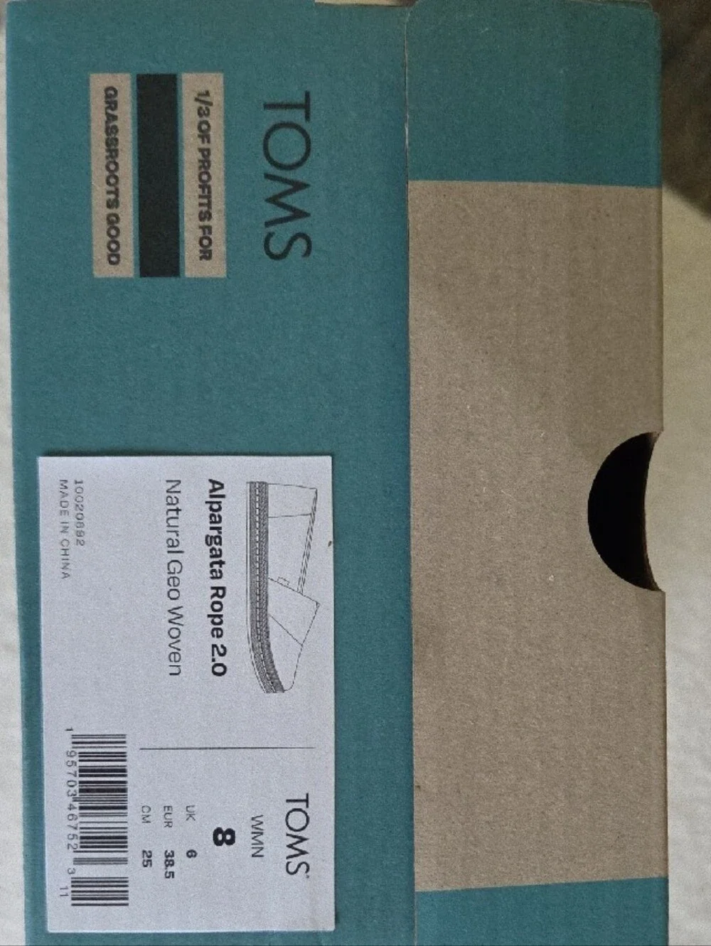 TOMS Beige and Cream Geometric Alpargata Slip-Ons